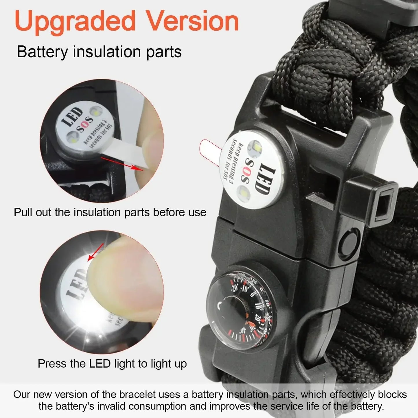 20-In-1 Survival Paracord Bracelet With SOS LED And Fire Starter