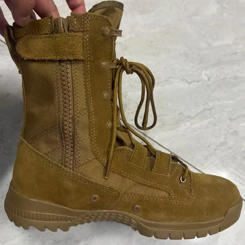 LAHORS High-Top Leather Hiking Boots With Zipper Non-Slip Desert Boots