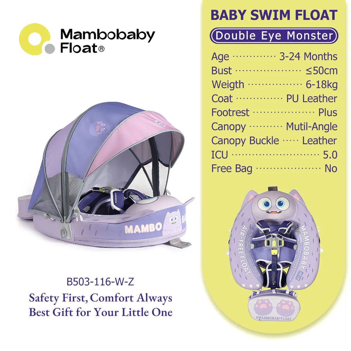 Mambobaby Canopy Baby Pool Float With Solid Core Comfort