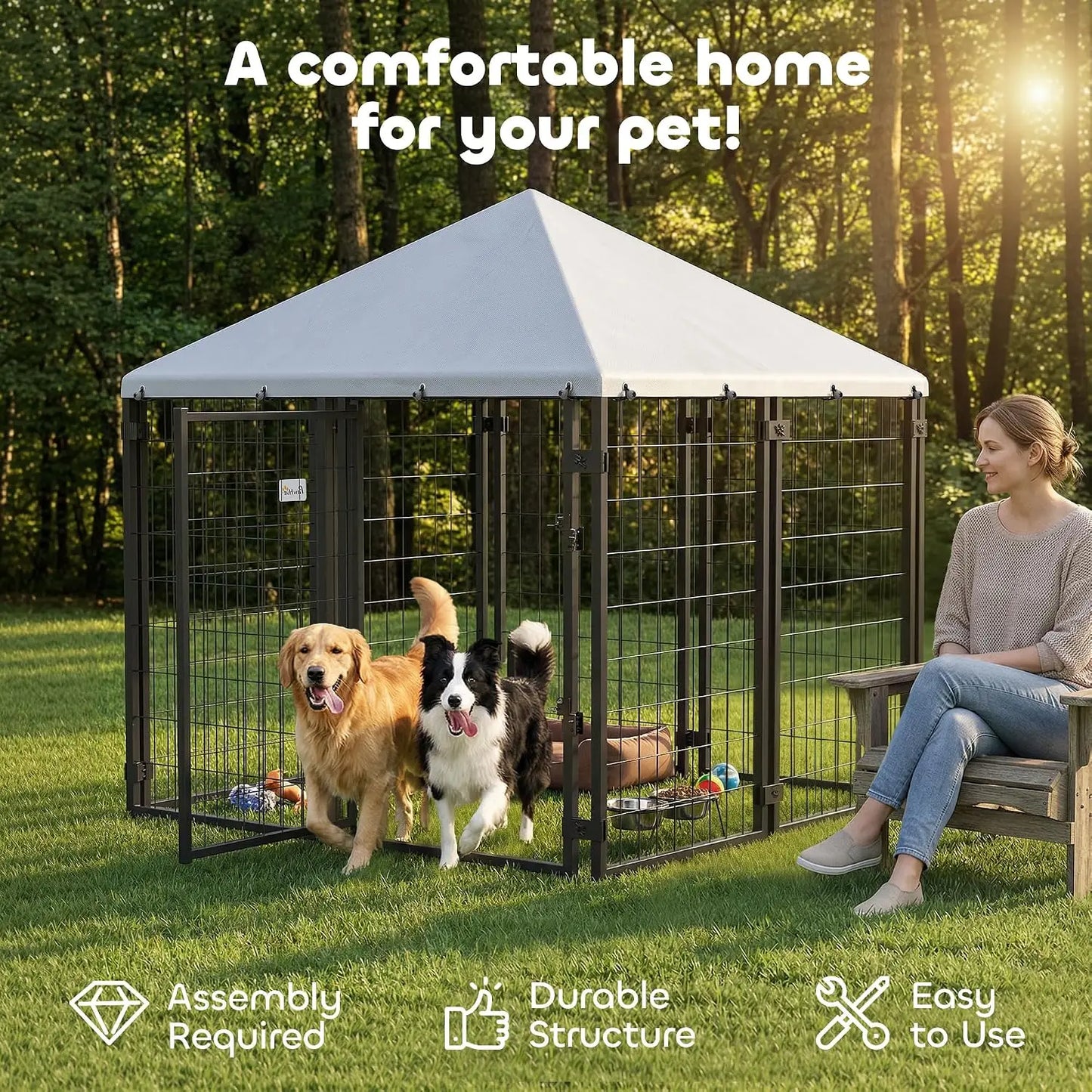 Welded Wire Outdoor Dog Kennel With Waterproof UV Cover