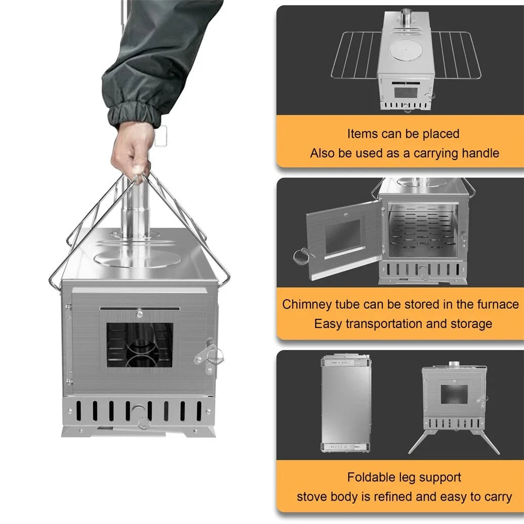Hot Tent Stove Wood Burning Portable Stove With Chimney Pipes