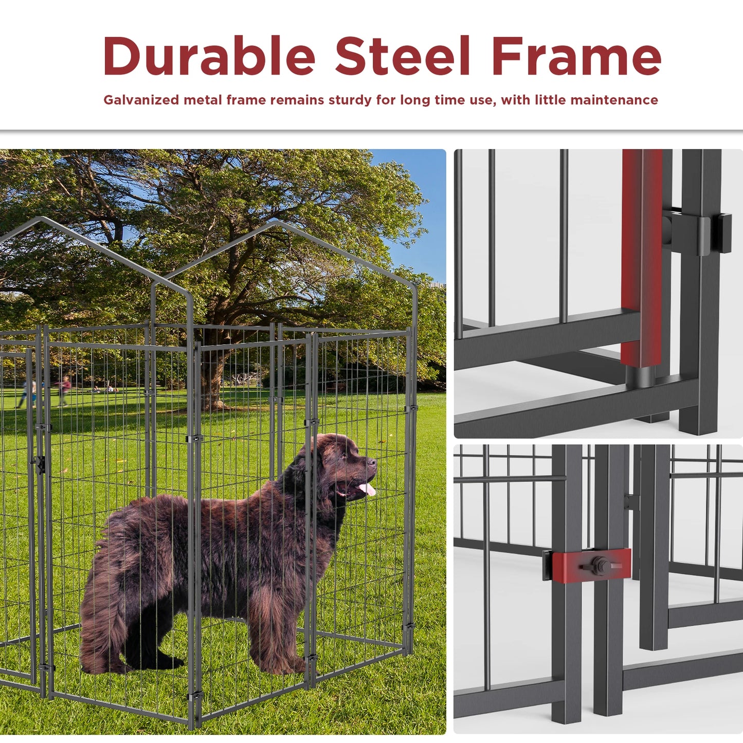 Outdoor Metal Dog Kennel With Waterproof UV Cover For Outdoors
