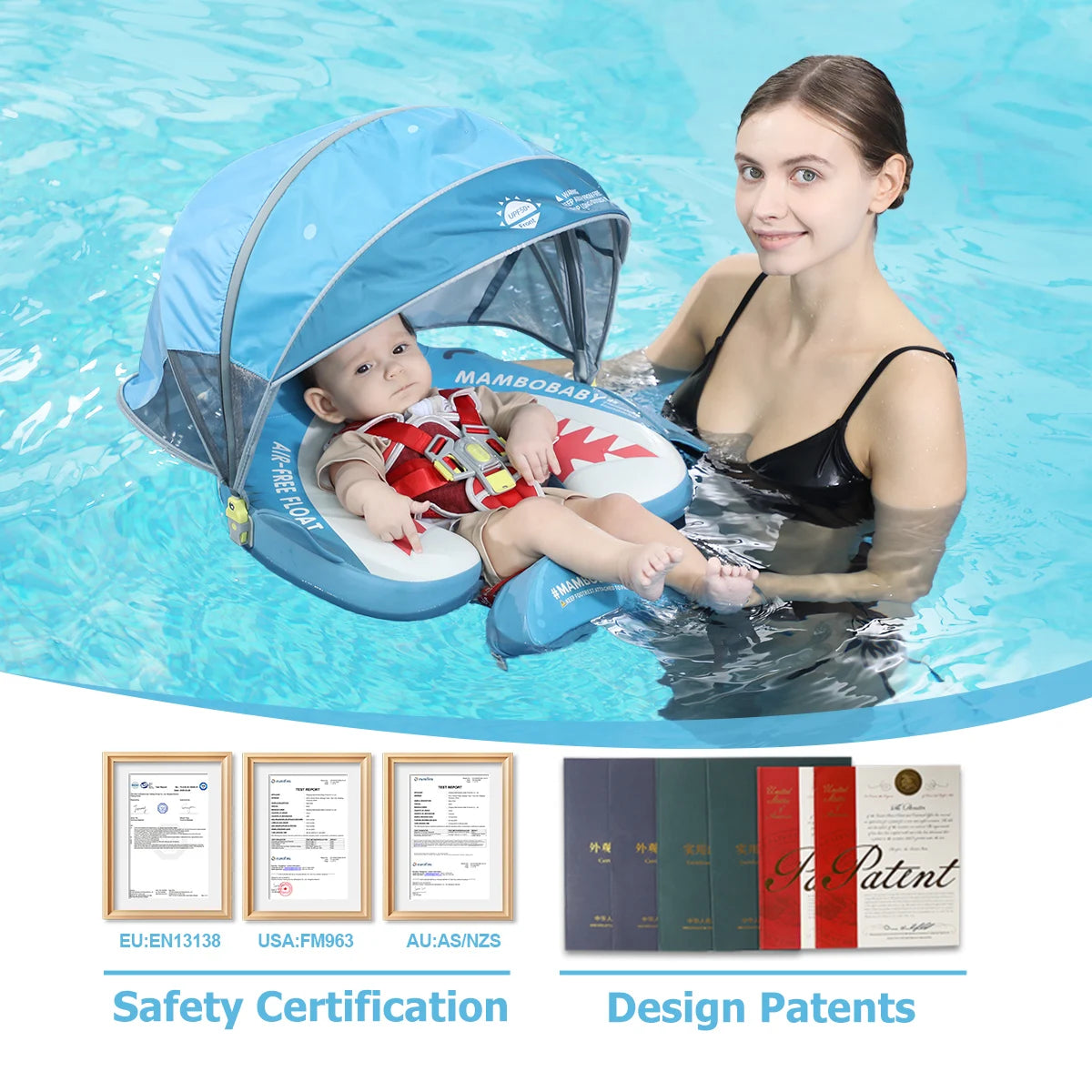 Mambobaby Canopy Baby Pool Float With Solid Core Comfort