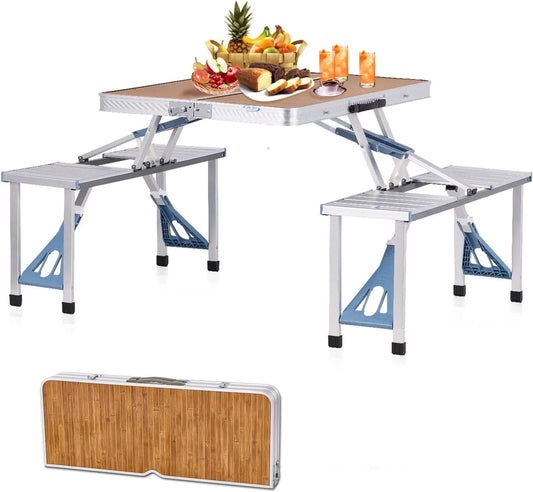 Portable Folding Picnic Table For Four With Umbrella Hole
