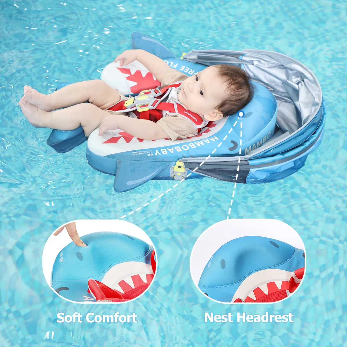 Mambobaby Canopy Baby Pool Float With Solid Core Comfort