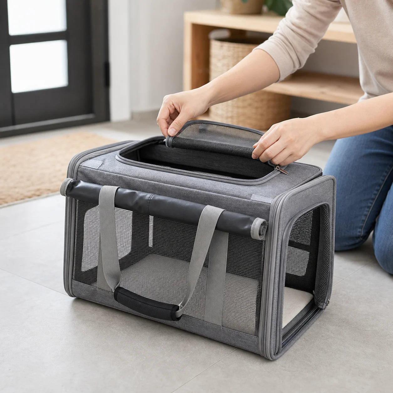 Portable Expandable Pet Travel Bag Soft Sided Breathable