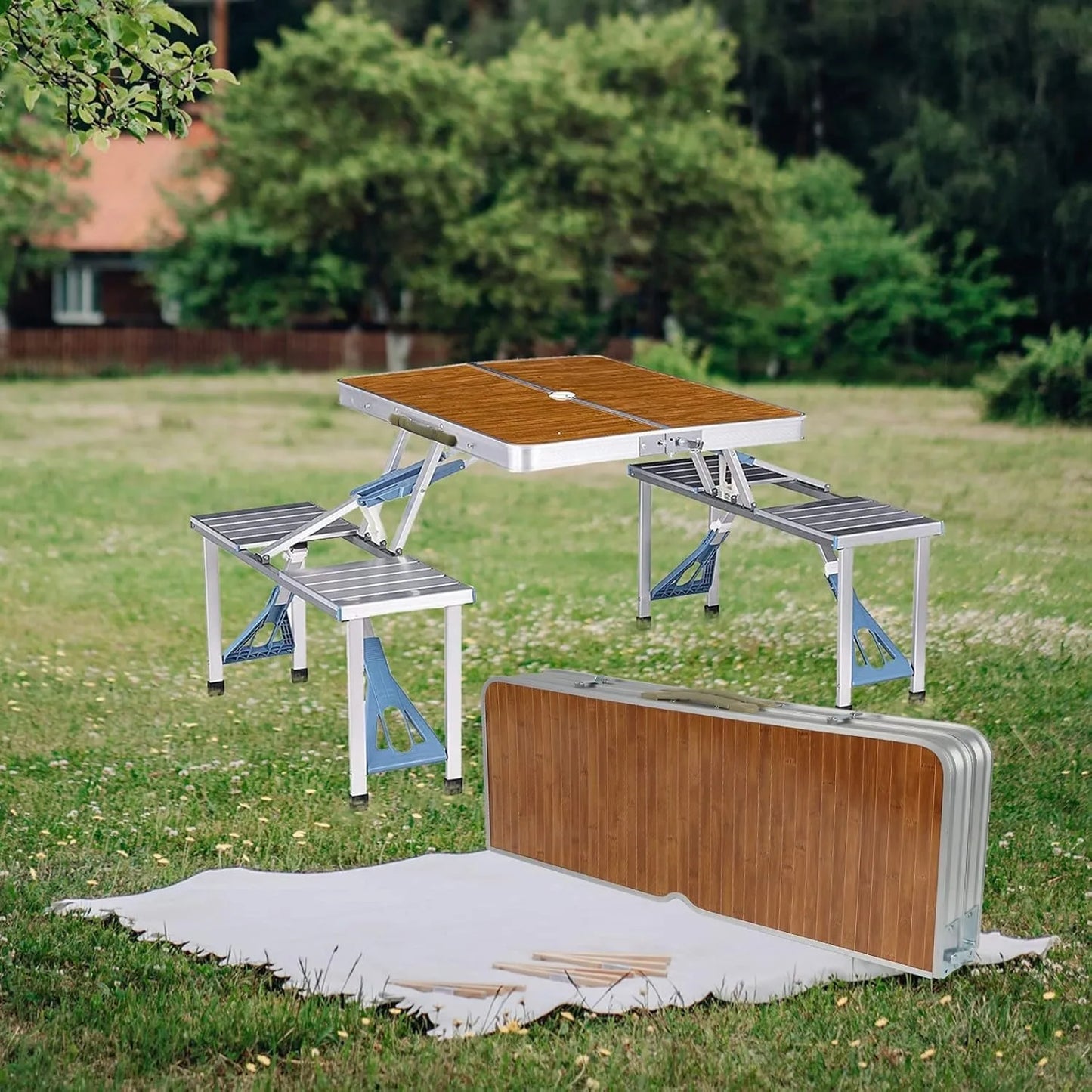 Portable Folding Picnic Table For Four With Umbrella Hole