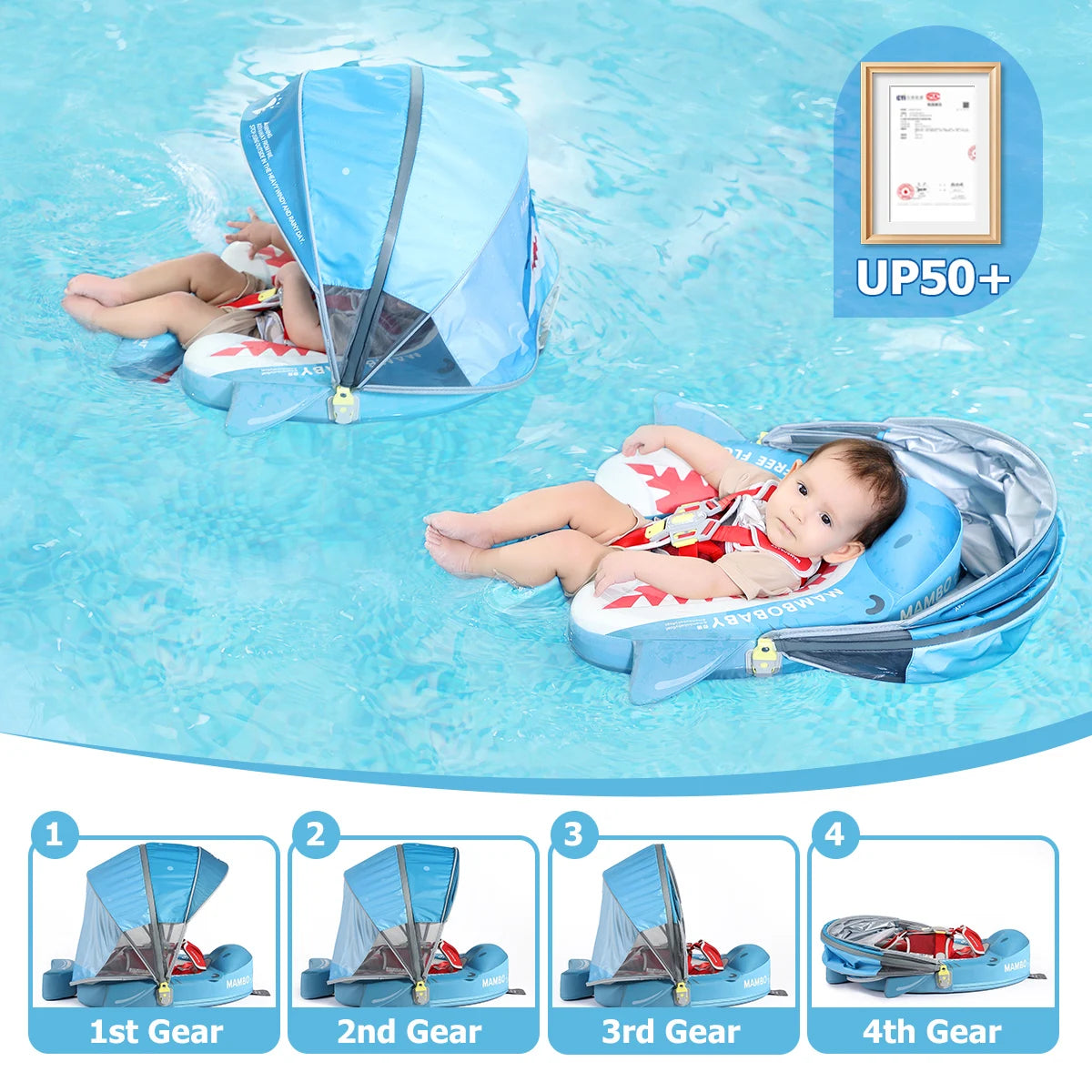 Mambobaby Canopy Baby Pool Float With Solid Core Comfort