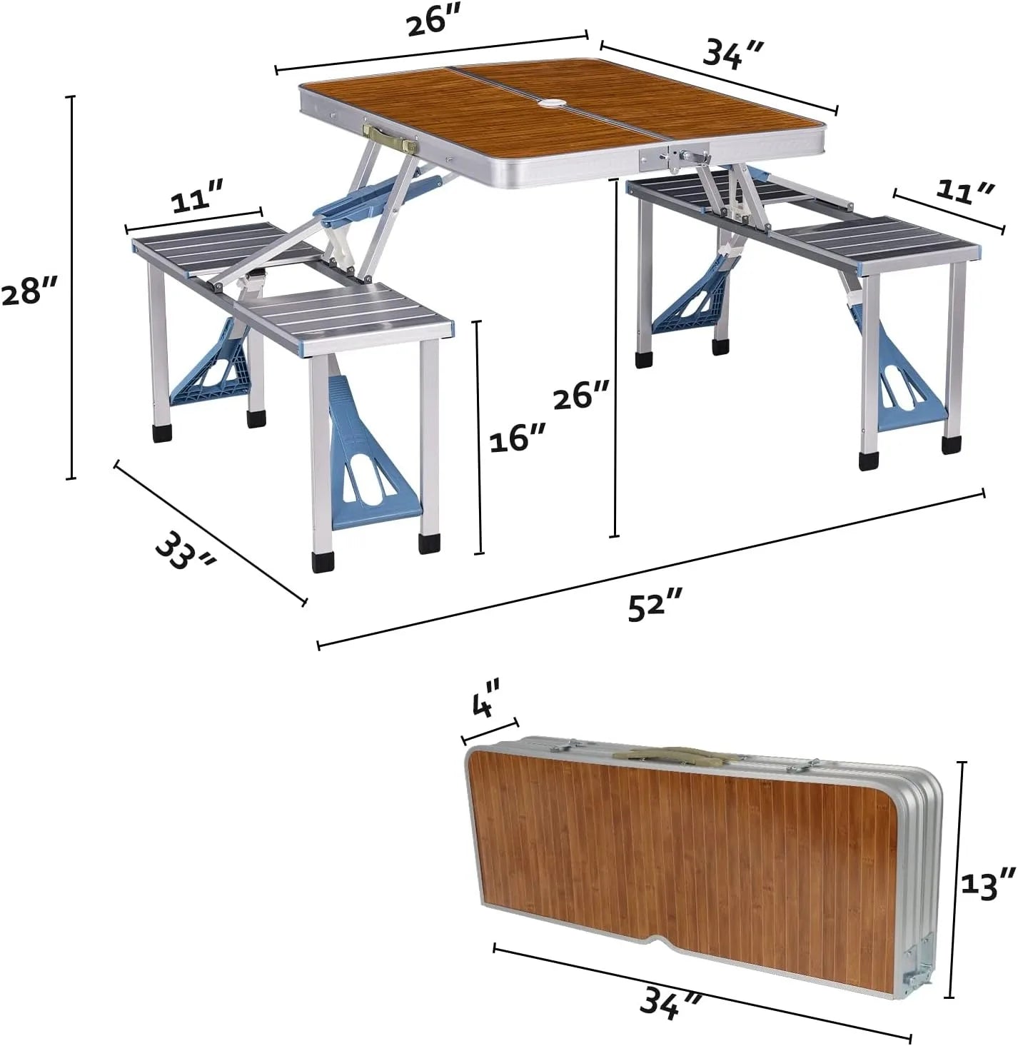 Portable Folding Picnic Table For Four With Umbrella Hole
