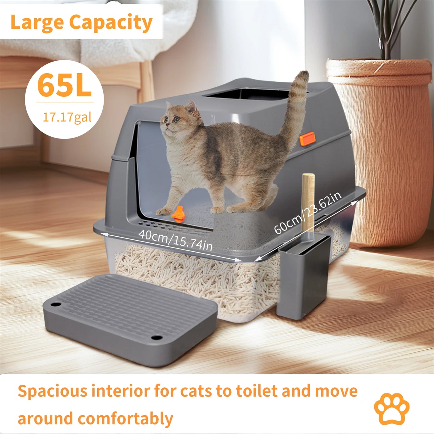 Stainless Steel Enclosed Cat Litter Box With Lid High Walls