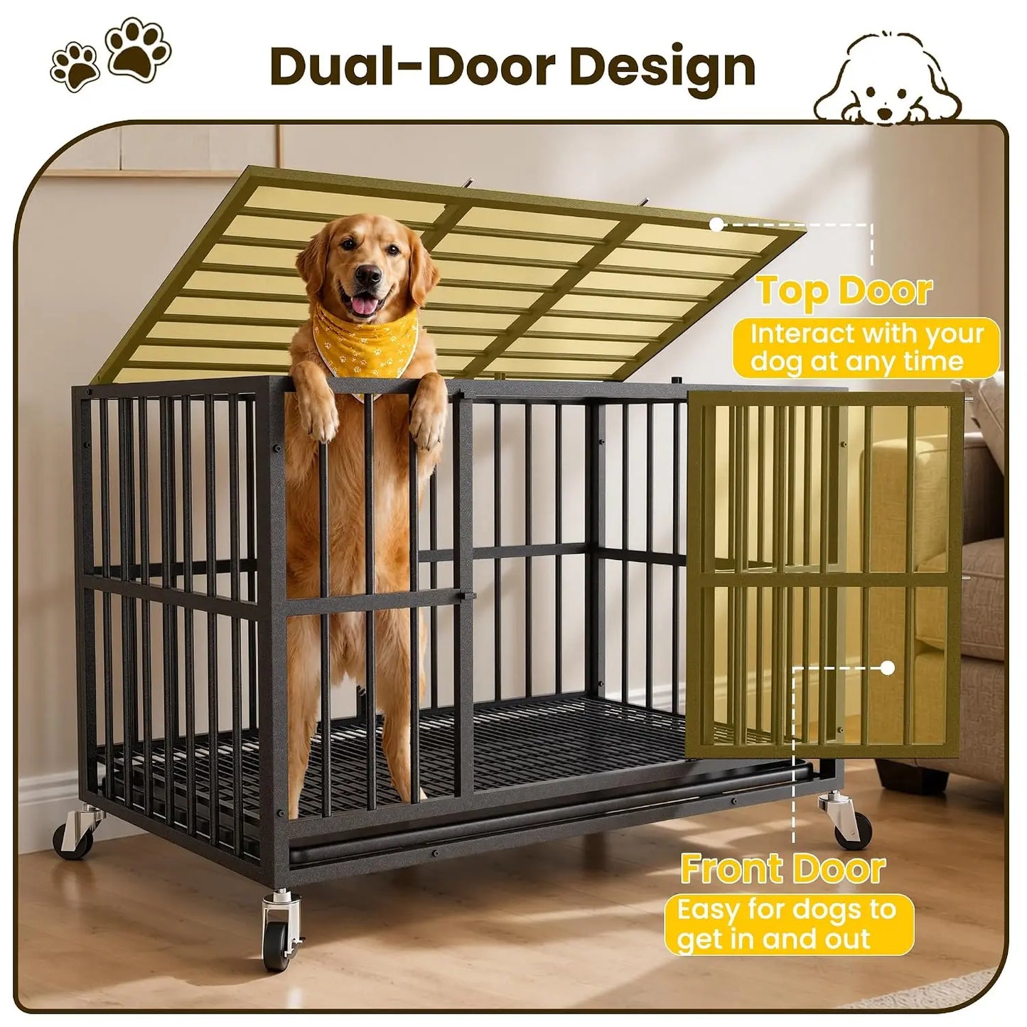 Heavy Duty Dog Crate Steel Double Door Indoor Kennel