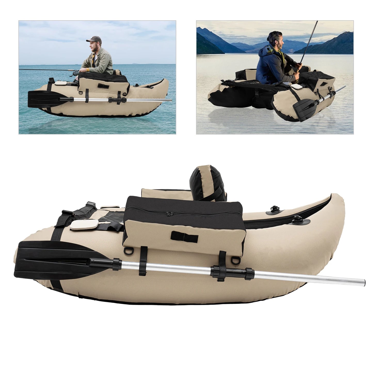 Outdoor Inflatable Fishing Boat Portable Raft 286.6 Lbs Capacity