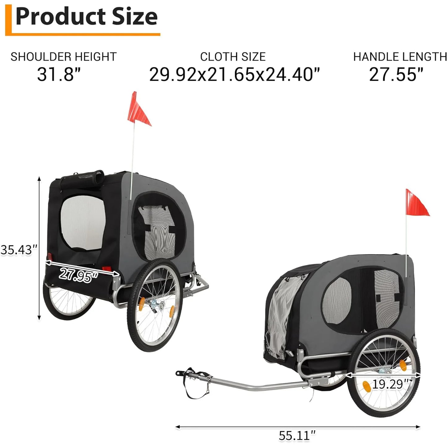 HiMISS Steel Dog Bike Trailer With Universal Coupler Folding