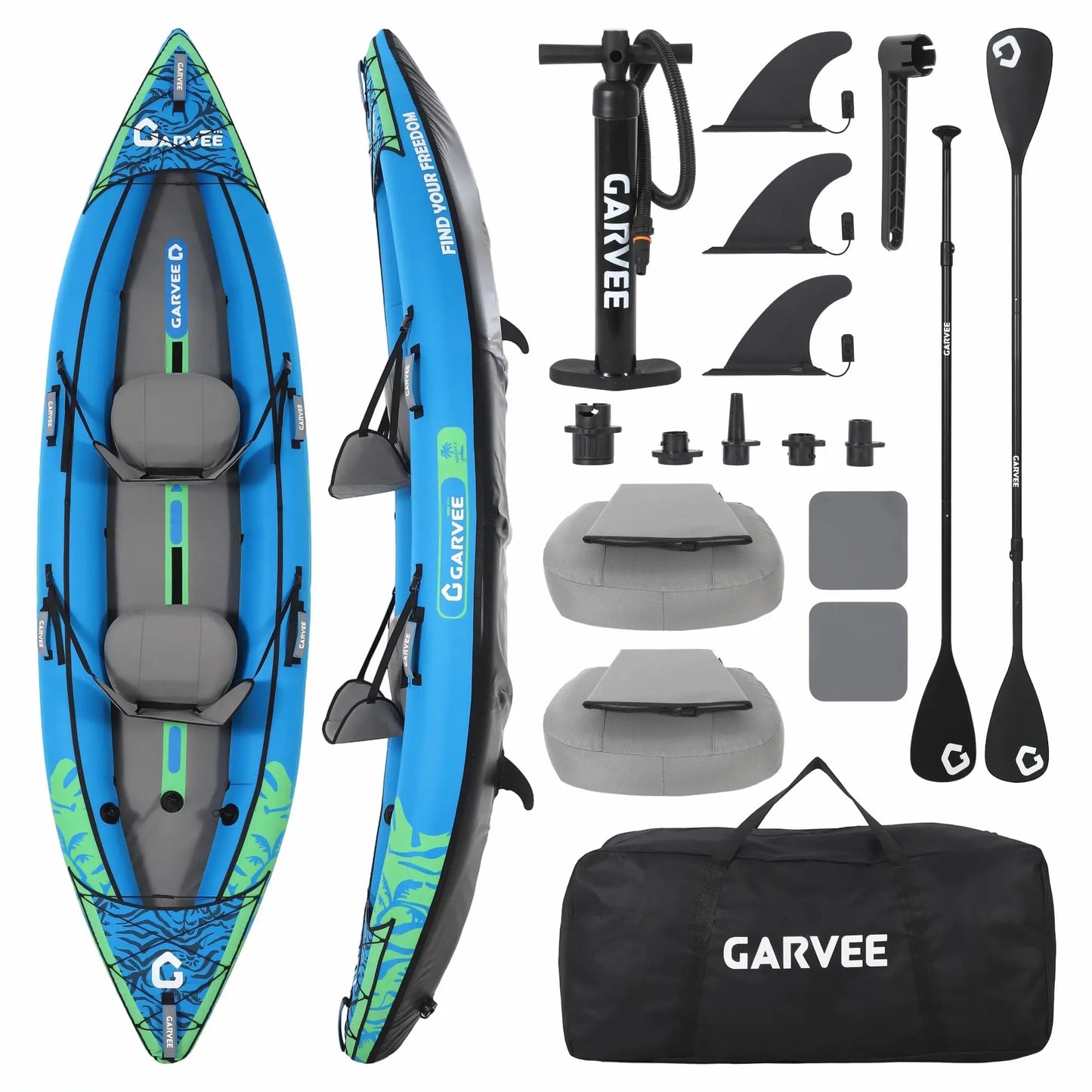 Two-Person Inflatable Kayak For Fishing With Padded Seats
