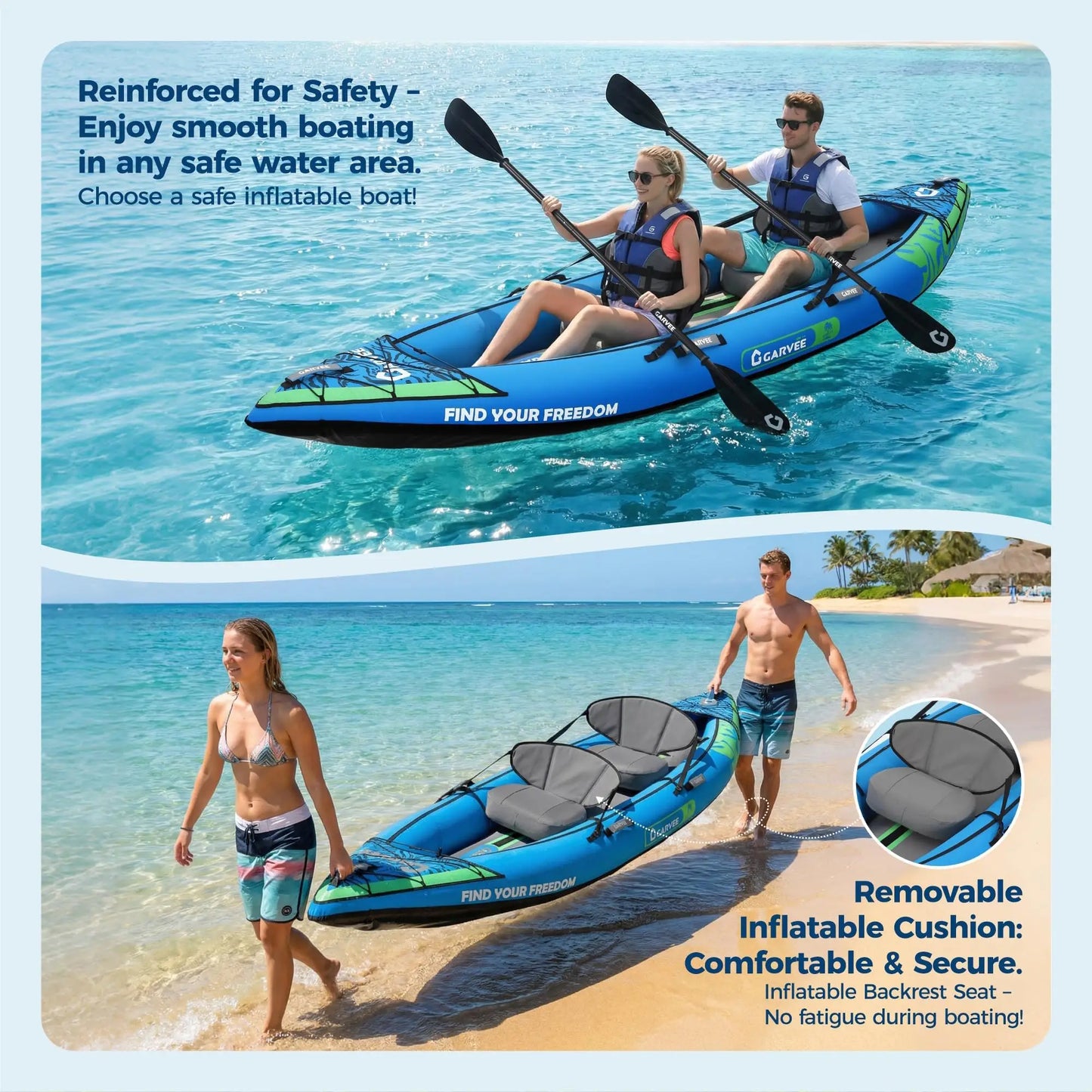 Two-Person Inflatable Kayak For Fishing With Padded Seats