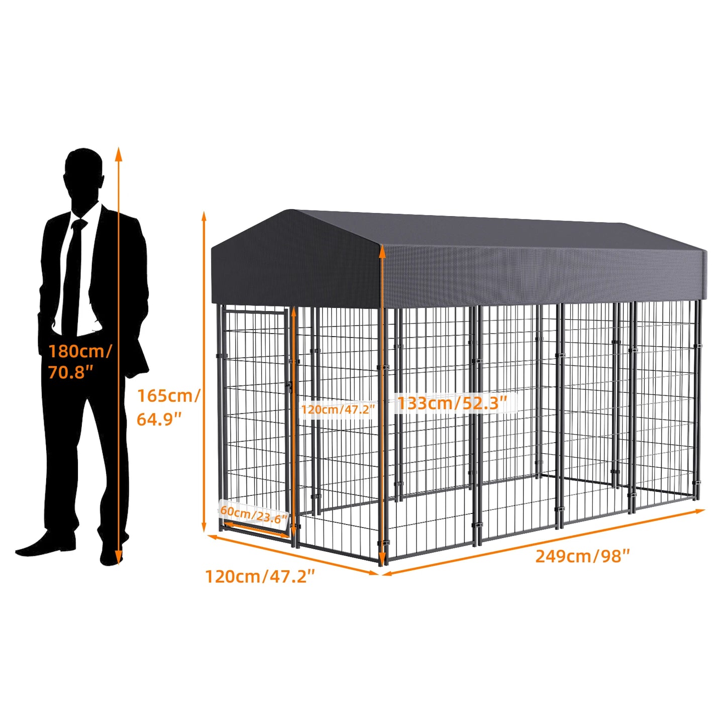 Outdoor Metal Dog Kennel With Waterproof UV Cover For Outdoors