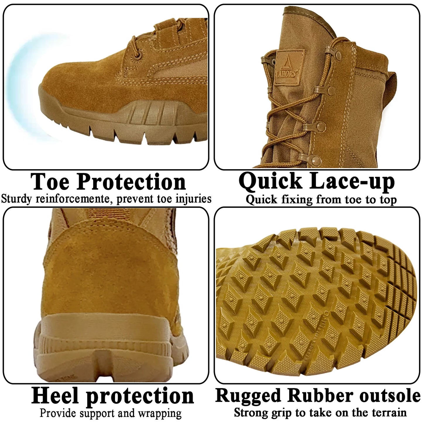 LAHORS High-Top Leather Hiking Boots With Zipper Non-Slip Desert Boots