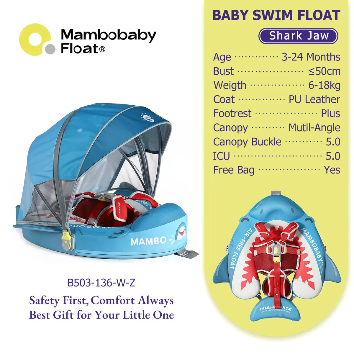 Mambobaby Canopy Baby Pool Float With Solid Core Comfort