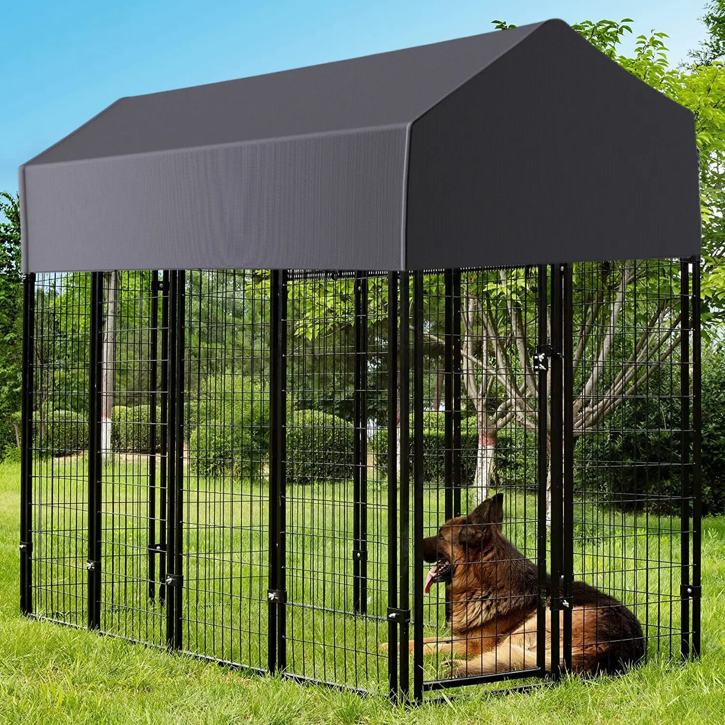 Outdoor Metal Dog Kennel With Waterproof UV Cover For Outdoors