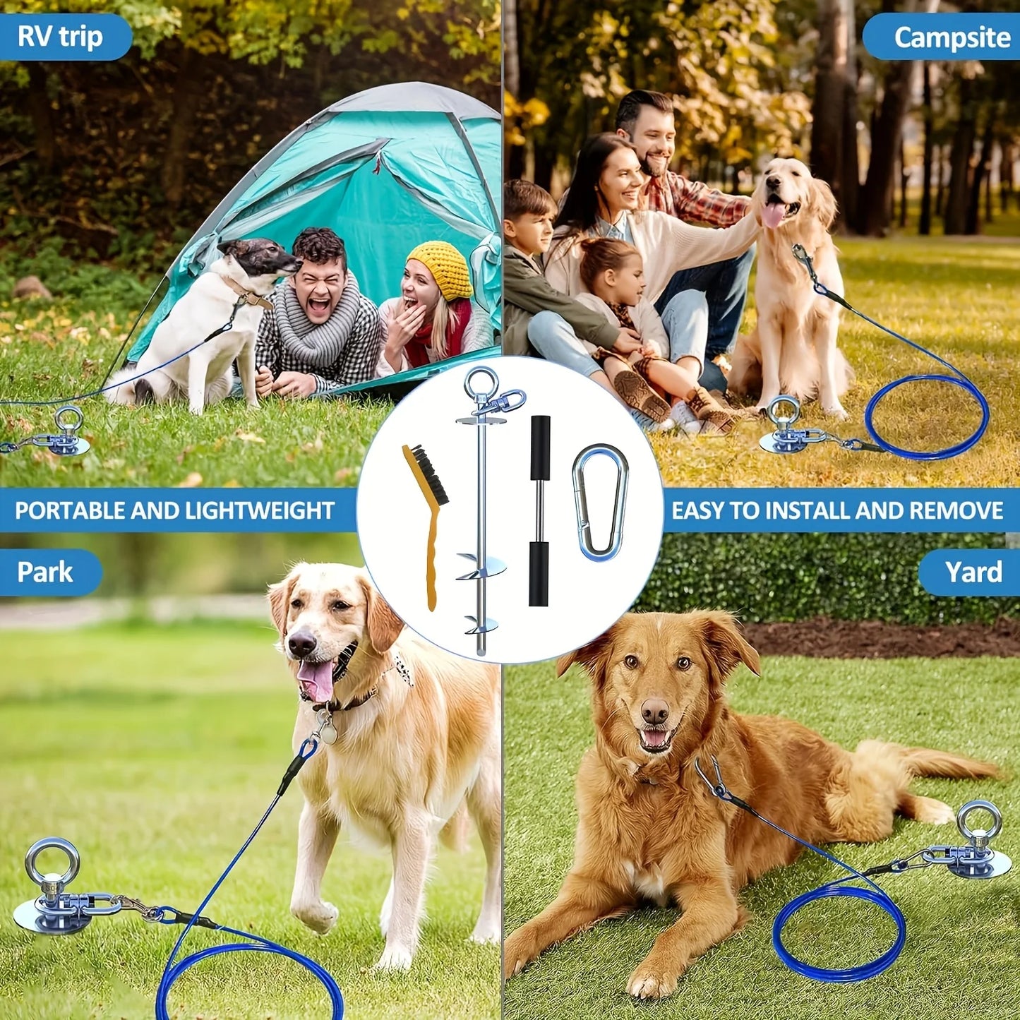 Dog Tie Out Cable And Stake With 360 Degree Swivel