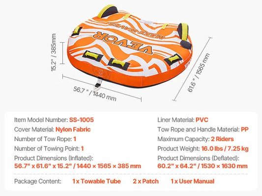 SucceBuy Towable Tube for Boating Two Rider Inflatable Water Sports