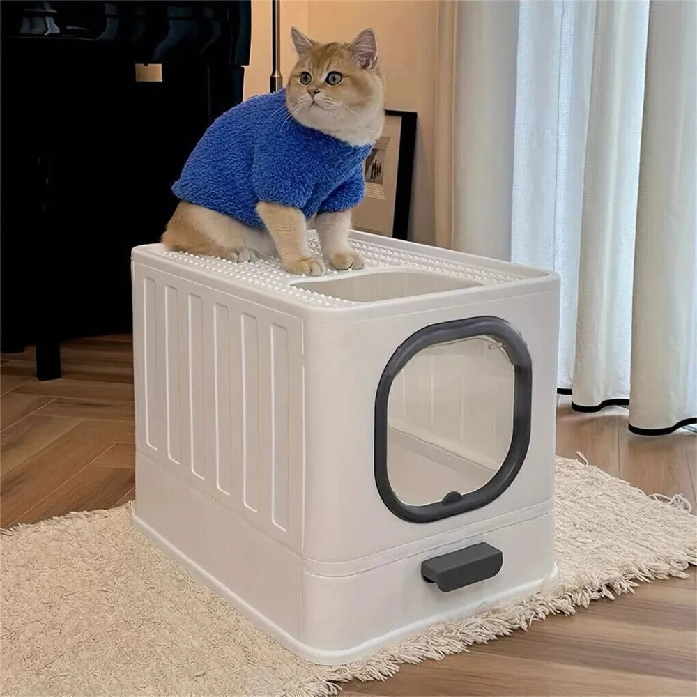 Large Cat Litter Box Enclosed Skylight with Drawer Scoop