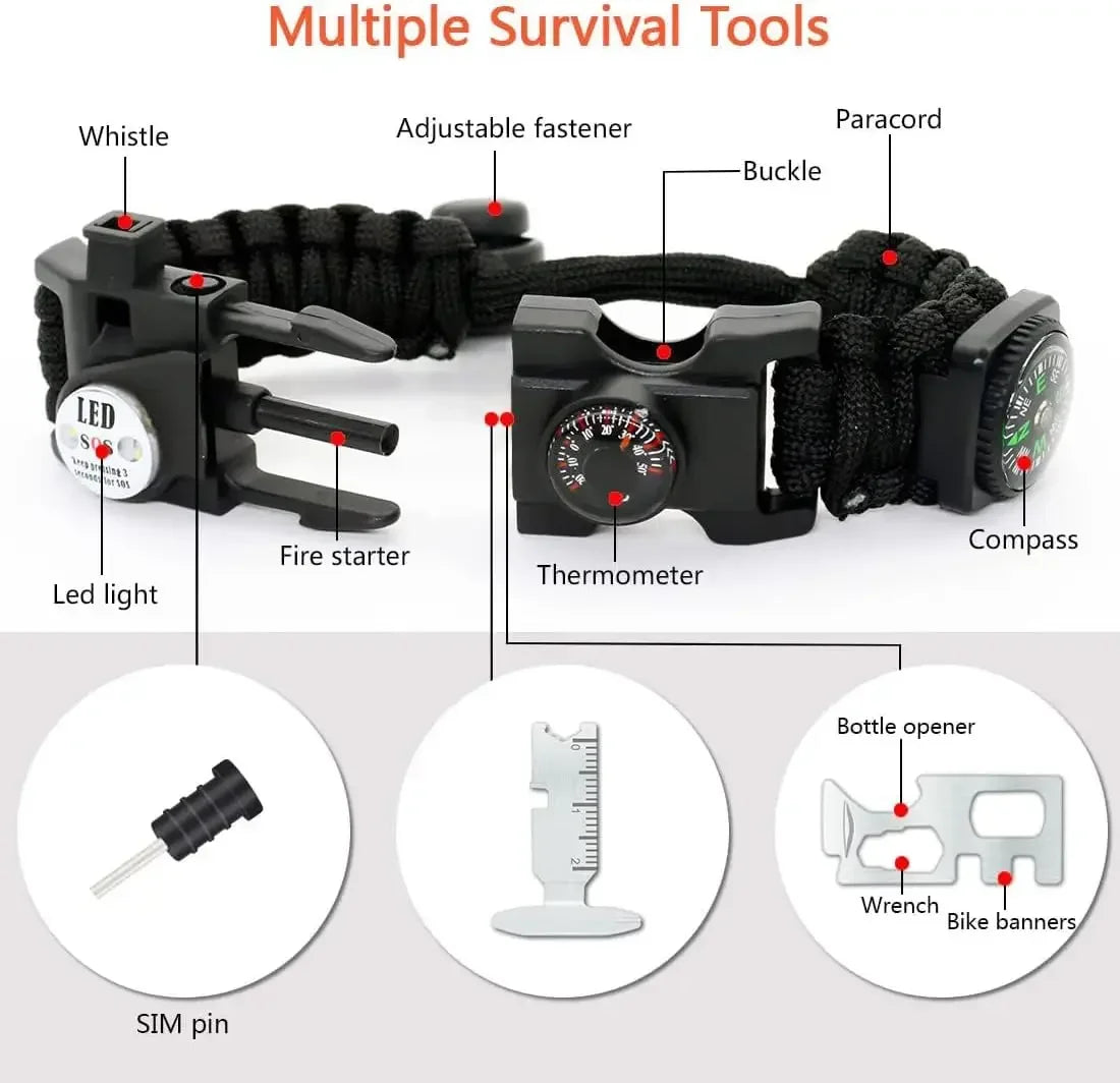 20-In-1 Survival Paracord Bracelet With SOS LED And Fire Starter