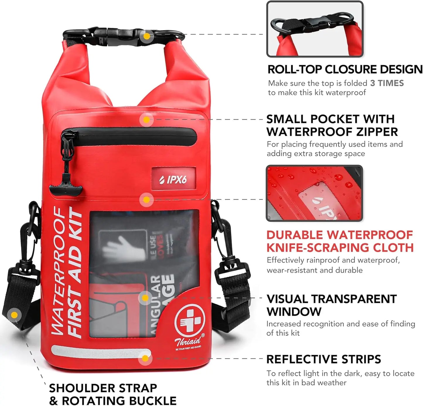 Waterproof 250-Piece First Aid Kit With Reflective Dry Bag
