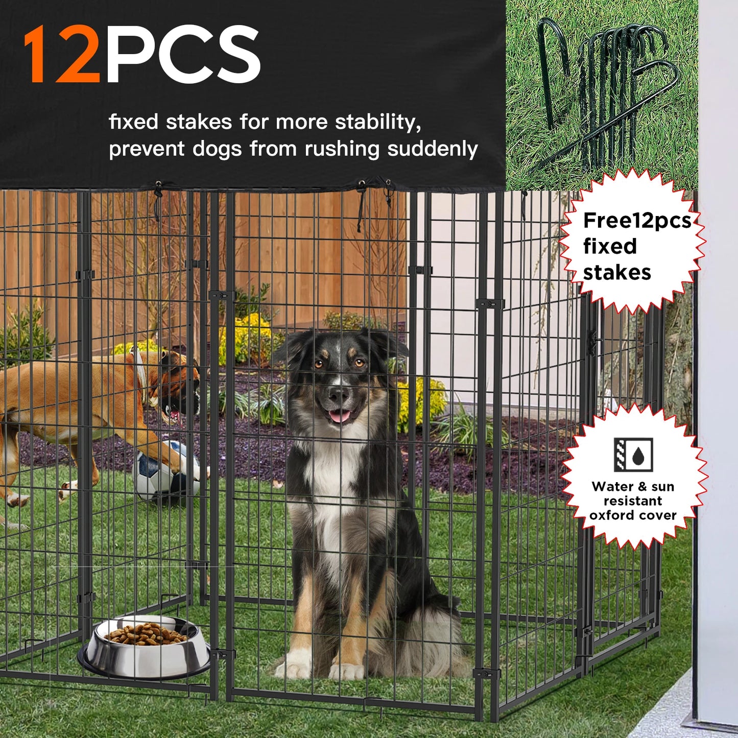 Outdoor Metal Dog Kennel With Waterproof UV Cover For Outdoors