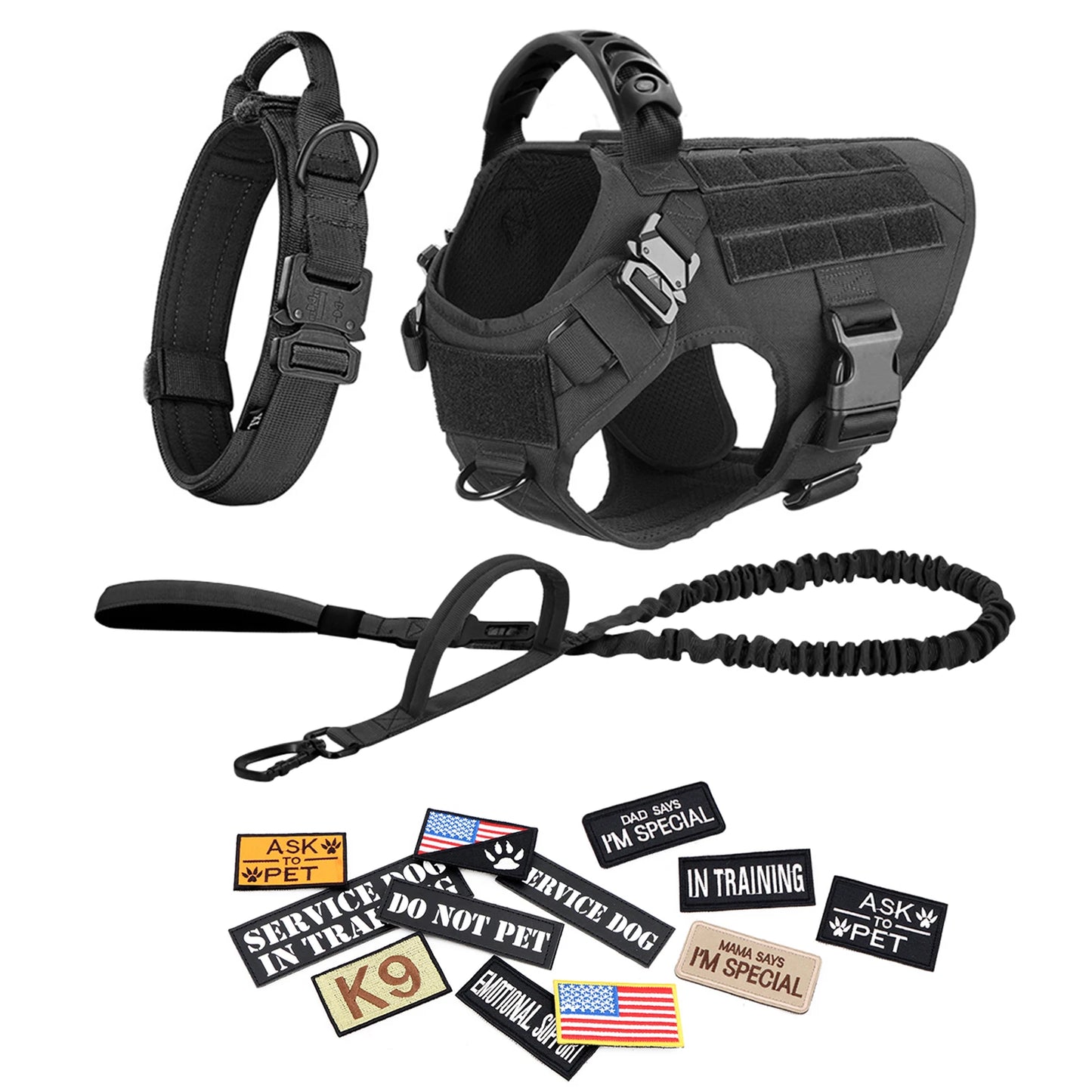 PETRAVELCN Tactical Dog Harness Vest Leash Patch Set For Training