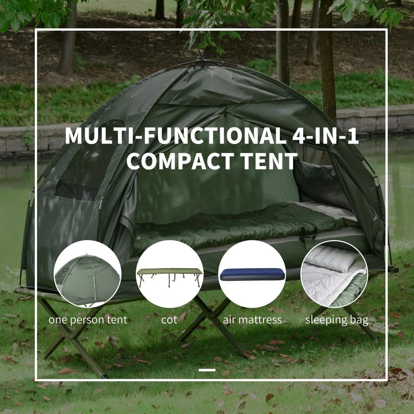 Oeny Folding Camping Cot For Adults All-In-One Elevated Tent