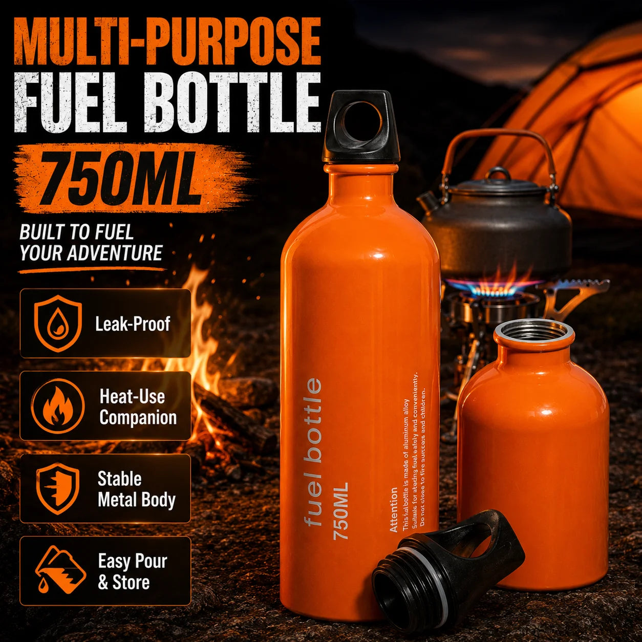 Aluminum Fuel Bottle For Outdoor Camping Gear Leakproof
