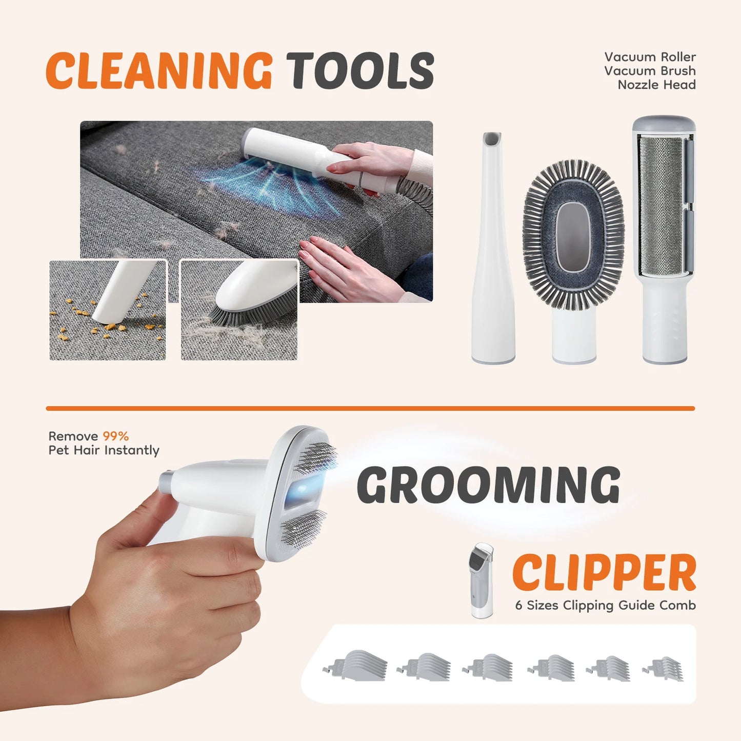 Pet Grooming Vacuum Kit With Cordless Clippers Three Suction Modes