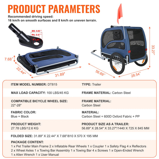 Dog Bike Trailer Carrier With Coupler And Reflectors 100lbs