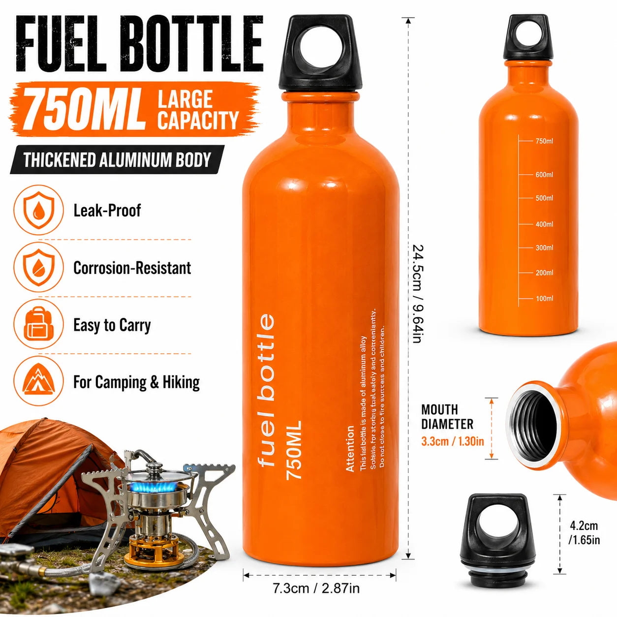 Aluminum Fuel Bottle For Outdoor Camping Gear Leakproof