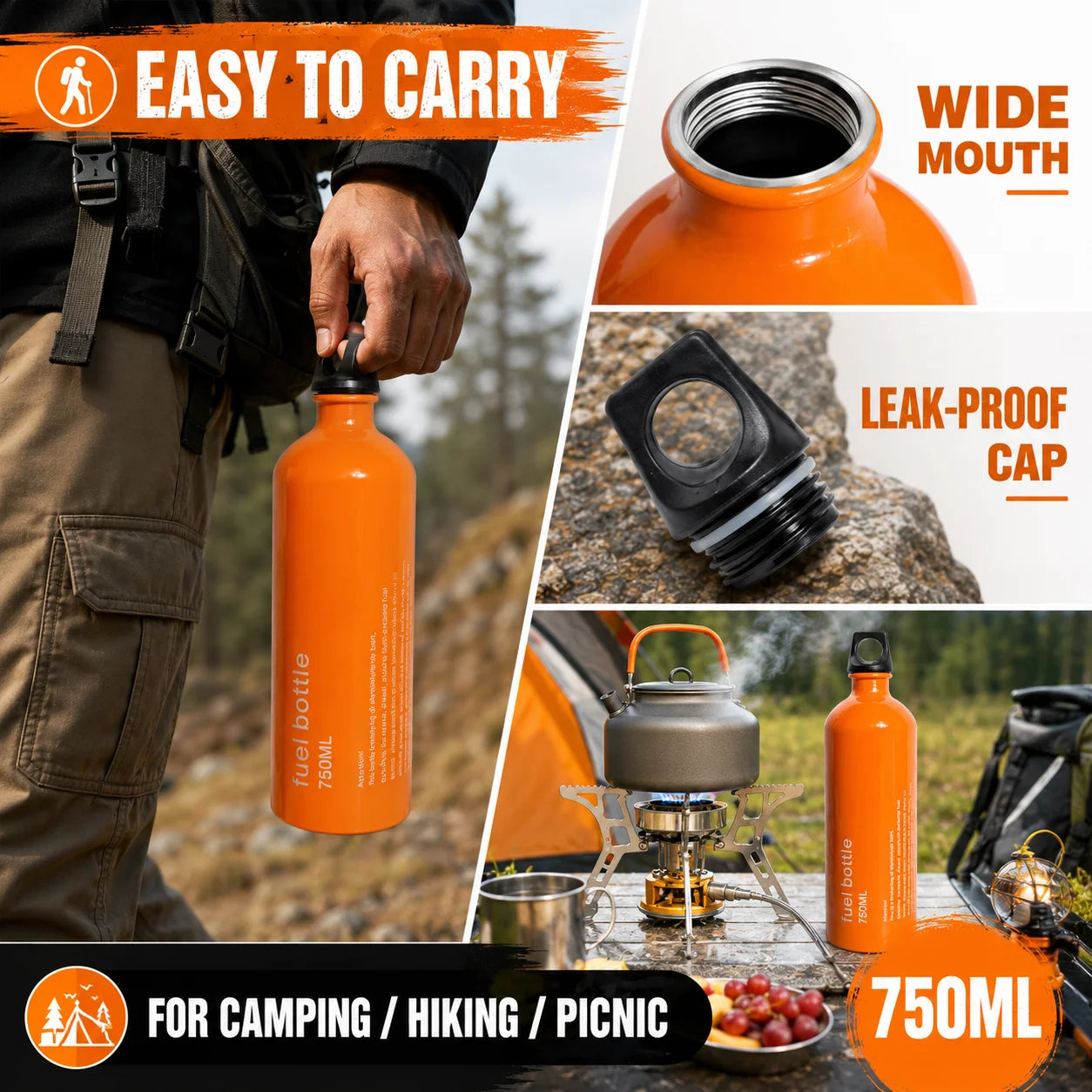 Aluminum Fuel Bottle For Outdoor Camping Gear Leakproof