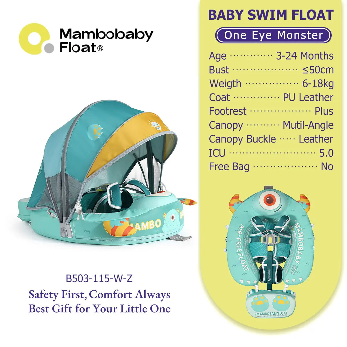 Mambobaby Canopy Baby Pool Float With Solid Core Comfort