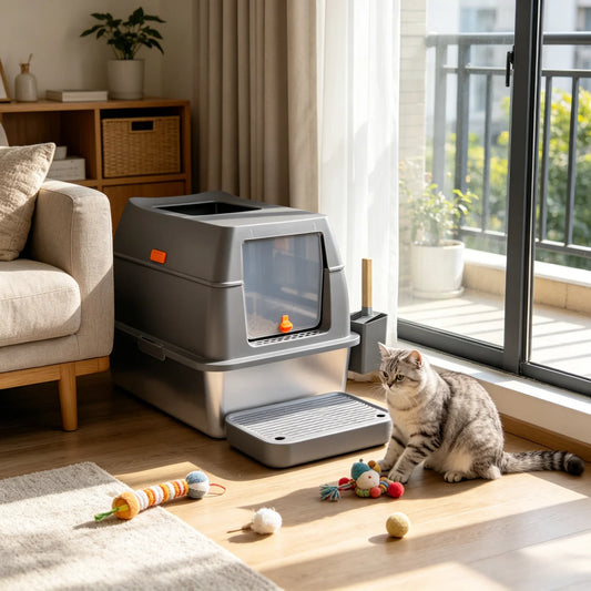 Stainless Steel Enclosed Cat Litter Box With Lid High Walls