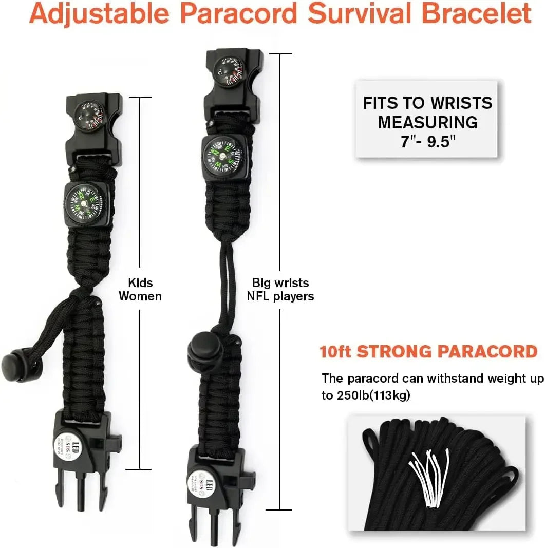 20-In-1 Survival Paracord Bracelet With SOS LED And Fire Starter