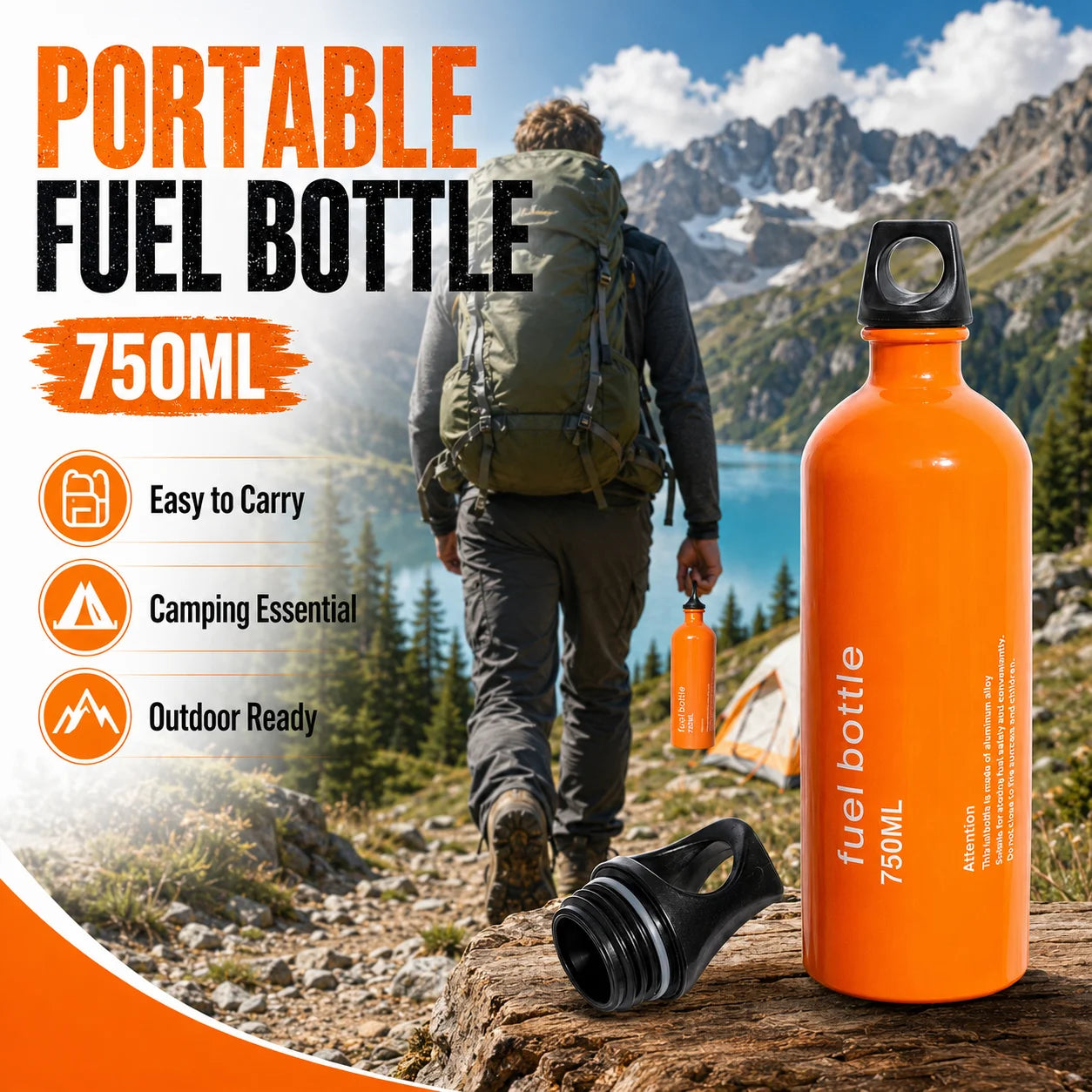 Aluminum Fuel Bottle For Outdoor Camping Gear Leakproof