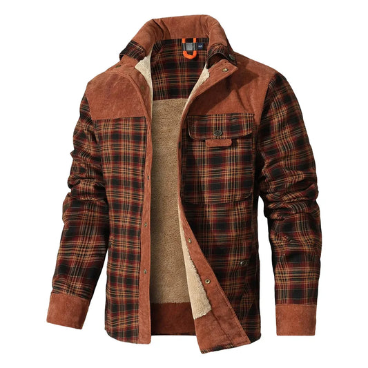 Men's Winter Windproof Bomber Jacket With Plaid Sherpa Lining