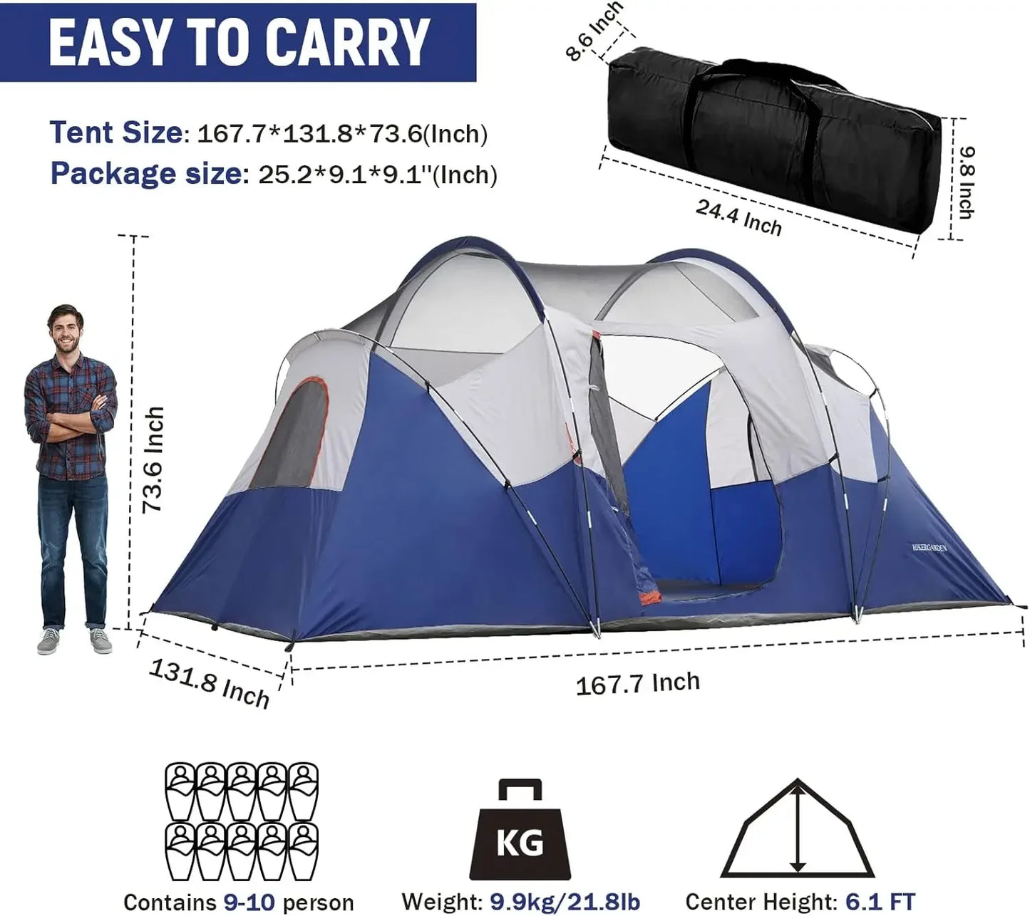 Unp Camping Tent Portable Easy Setup Family Dome Tent Outdoors