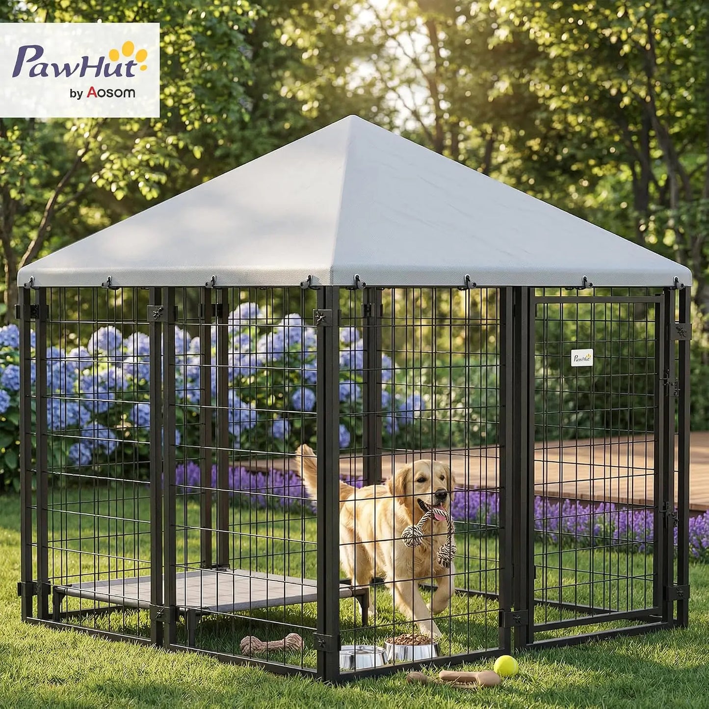 Welded Wire Outdoor Dog Kennel With Waterproof UV Cover