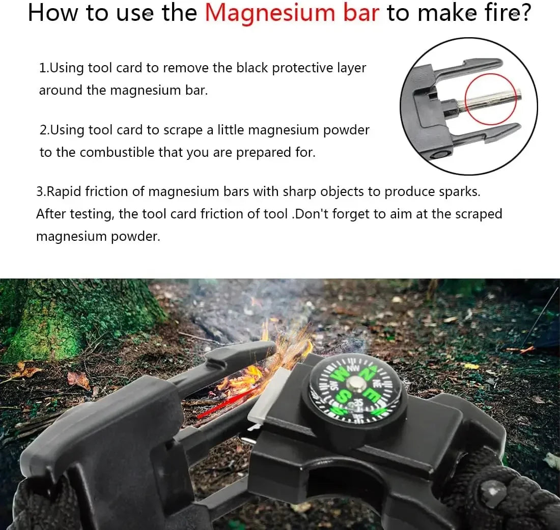 20-In-1 Survival Paracord Bracelet With SOS LED And Fire Starter