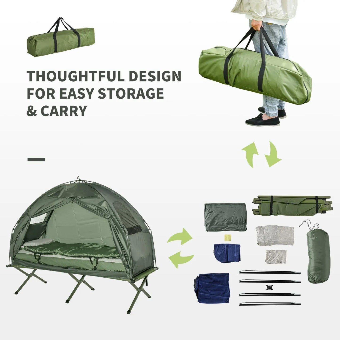 Oeny Folding Camping Cot For Adults All-In-One Elevated Tent