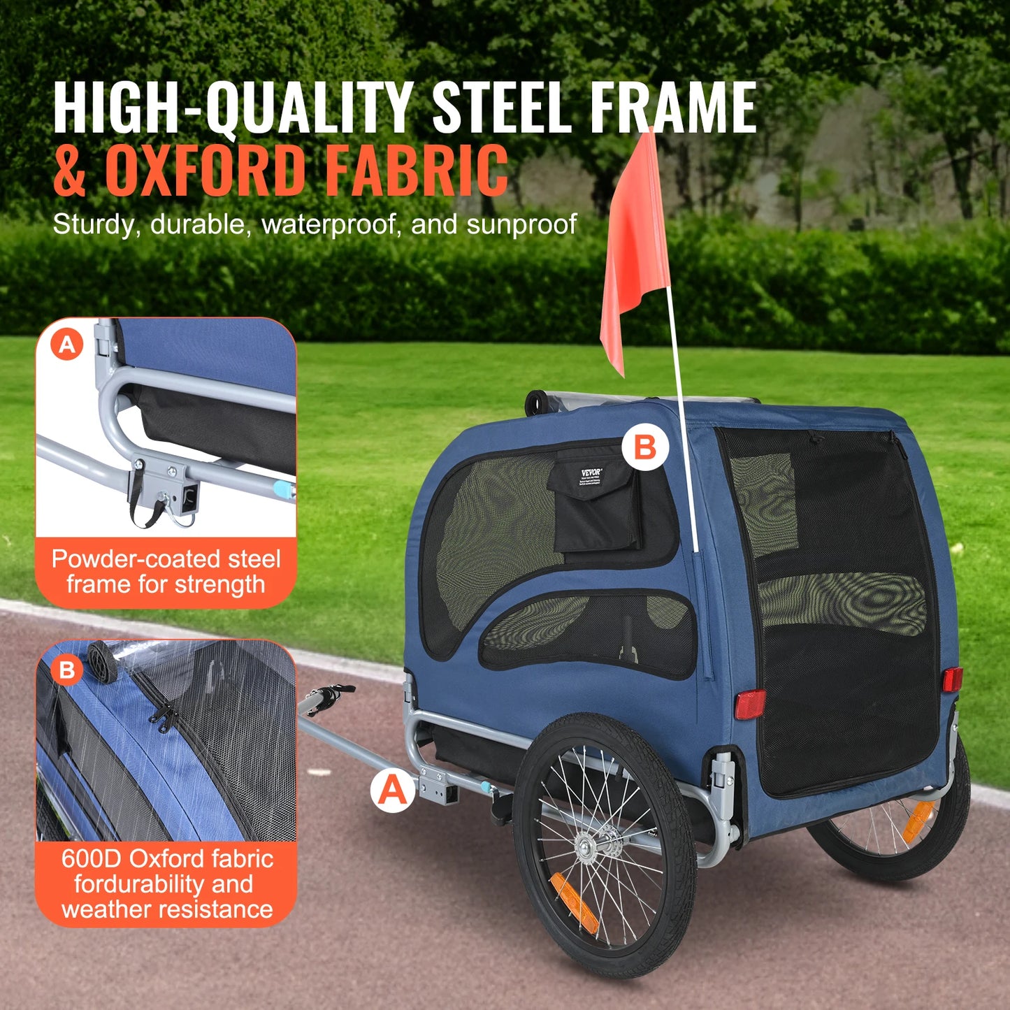 Dog Bike Trailer Carrier With Coupler And Reflectors 100lbs