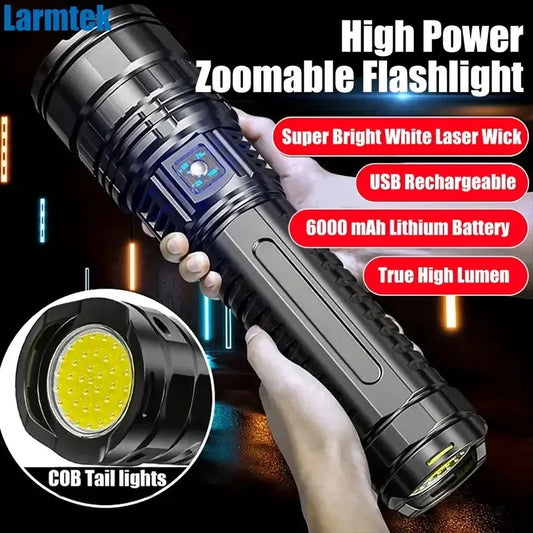 KEWEN LED Handheld Flashlight With Adjustable Zoom USB Type C