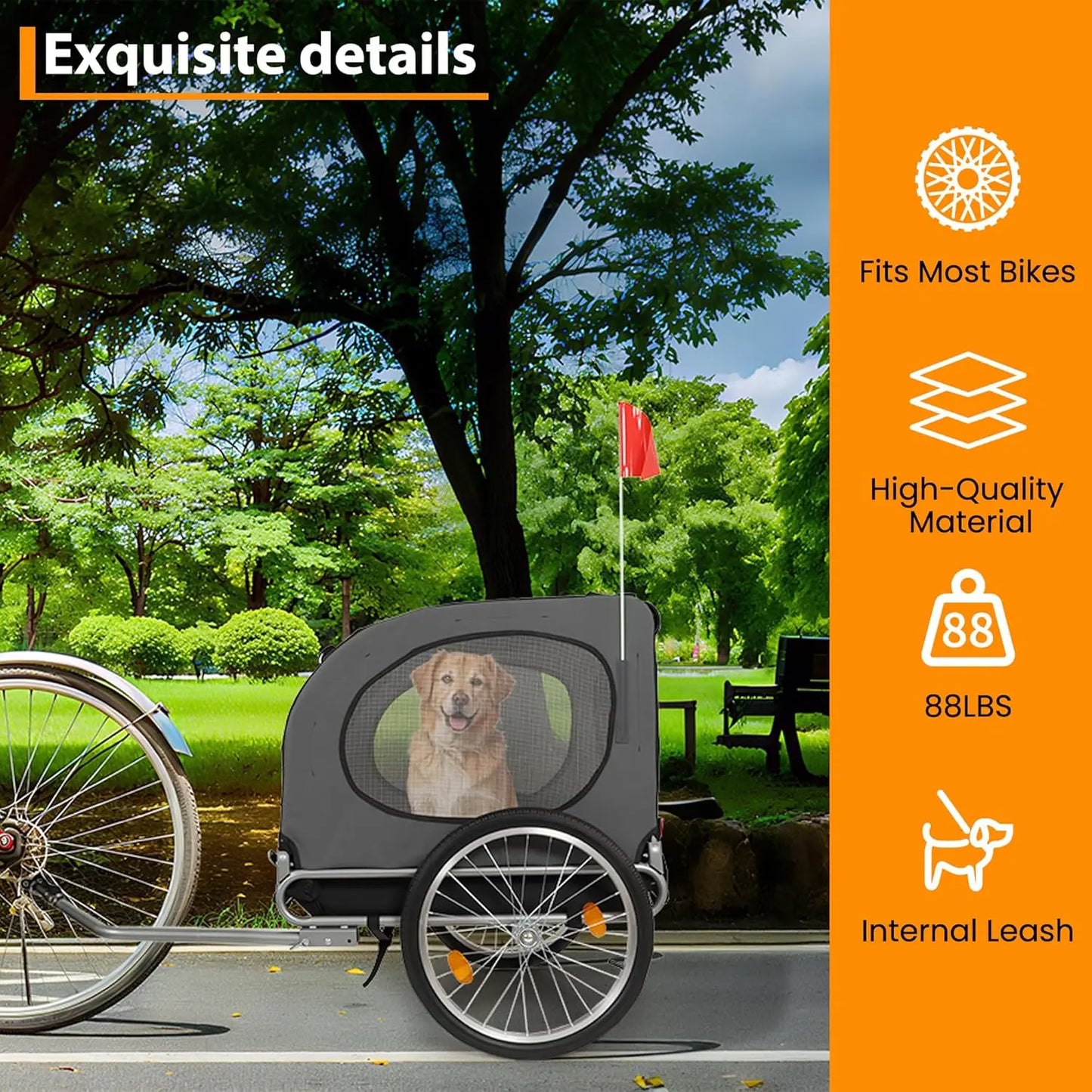 HiMISS Steel Dog Bike Trailer With Universal Coupler Folding