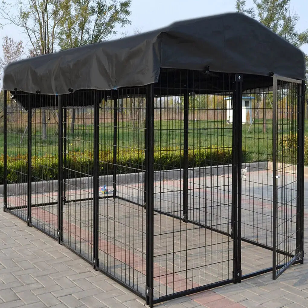 Outdoor Metal Dog Kennel With Waterproof UV Cover For Outdoors