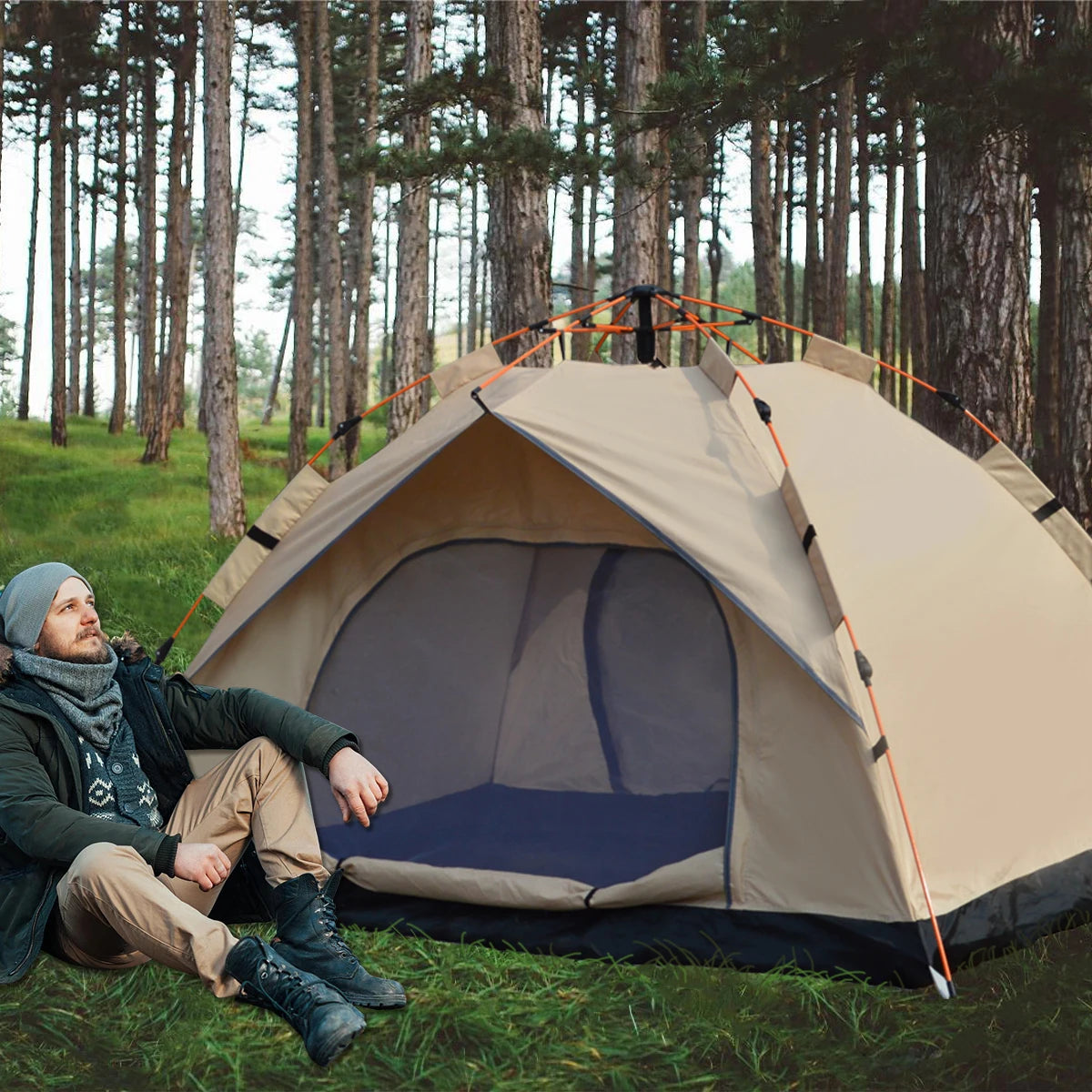 Pakicetus Outdoor Automatic Quick-Opening Rainproof Tent With Two Doors